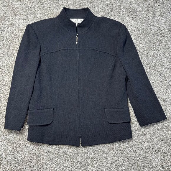 St. John Collection Set Black Zip Jacket Sleeveless Knit Top & Black Skirt - Picture 5 of 10